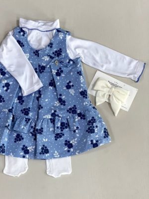 149-Vestido azul de flores con medias blancas