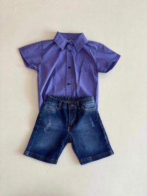 1087. Conjunto de camisa azul con cuadros pequeños