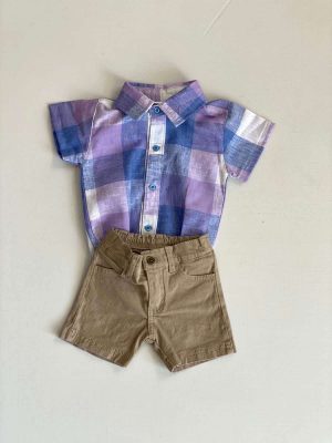 1089. Conjunto de camisa a cuadros morada