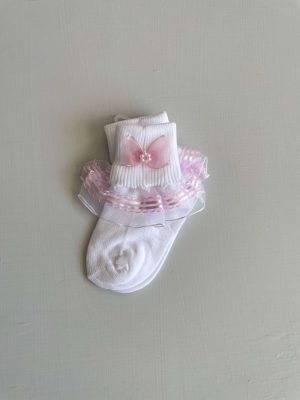 6259. Calceta blanca con rosa de olan