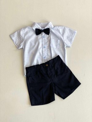 986. Conjunto tres piezas a cuadros azul con blanco