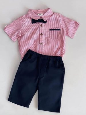 997. Conjunto tres piezas de camisa roja a rayas