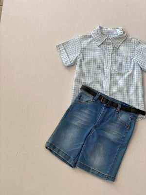 1151. Conjunto tres piezas a cuadros de camisa azul y verde