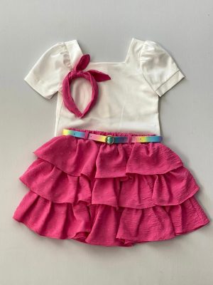 3317. Conjunto de falda de olanes en rosa