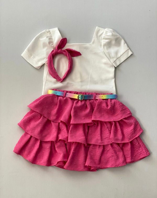 3317. Conjunto de falda de olanes en rosa