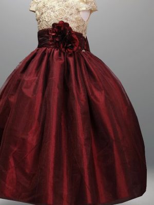 8047. Vestido Ximena combinacion de dorado con tinto
