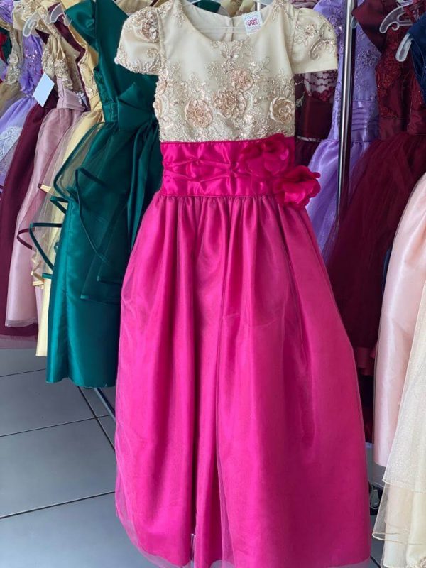 8063. Vestido Ximena dorado con rosa