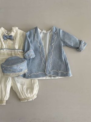 610. Ropon de nueva coleccion de saco azul con detalles en perlas