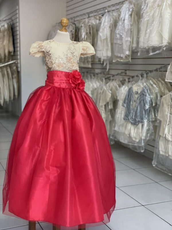 8029. Vestido Ximena en rojo y dorado