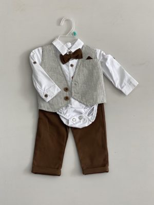 655. Conjunto cuatro piezas de pantalon cafe