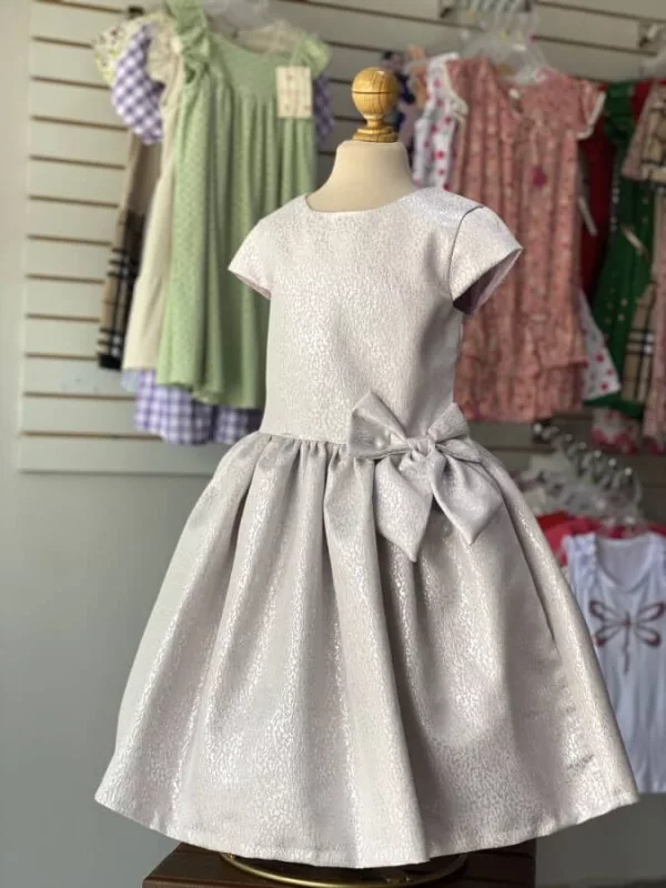 3339. Vestido de linea premium rosa con detalles en plata