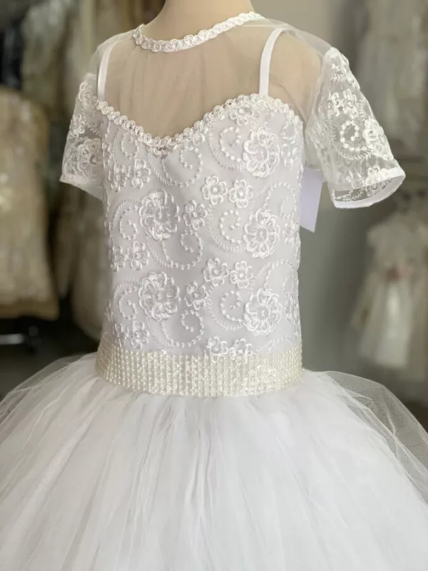 8102. Vestido blanco con manga y detalles de perla - Imagen 2