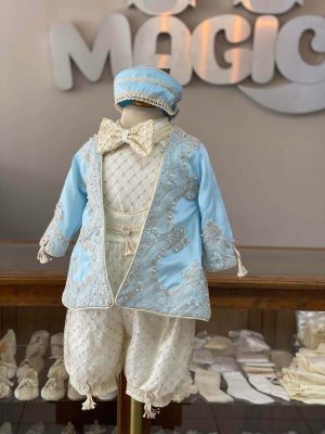 733. Nuevo modelo de temporada de saco azul con moño bordado