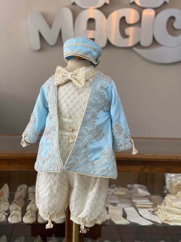 733. Nuevo modelo de temporada de saco azul con moño bordado