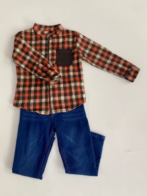 10009. Conjunto de camisa con zipper en naranja de franela