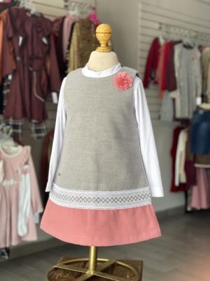 11020. Vestido dos piezas en gris y salmon