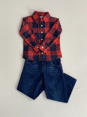 11039. Conjunto de camisa roja a cuadros en franela