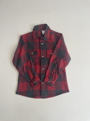 12007. Camisa de franela cuadros rojos y gris