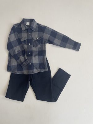 12010. Camisa de franela azul con gris