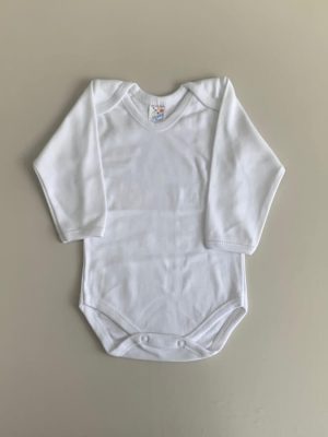 9130. Pañalero blanco de cuello rendondo en manga larga