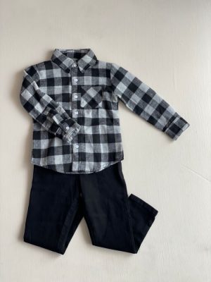 11085. Conjunto de camisa a cuadros blanco con negro