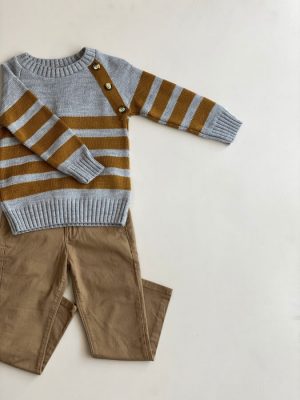 12032. Sueter gris a rayas mostaza