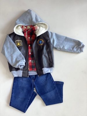 12045. Conjunto de chamarra cafe con gris