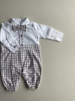 1185. Jumper a cuadros beige con manguita larga