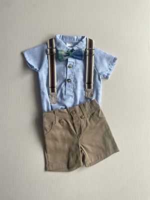 1190. Conjunto cuatro piezas de short beige y camisa