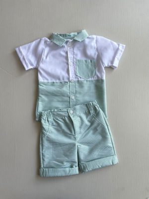 1191. Conjunto a rayas verde con blanco