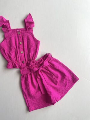 3378. Conjunto rosa fucsia con detalle de mangas