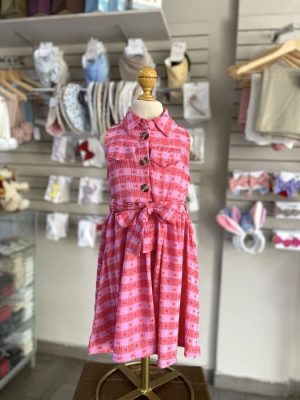 3395. Vestido rosa a cuadros sin mangas