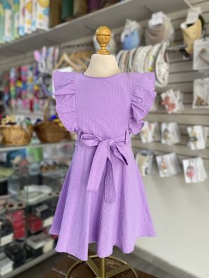 3405. Vestido morado con mangas en olan