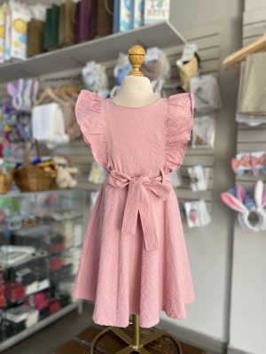 3406. Vestido rosa con detalle de olan en mangas