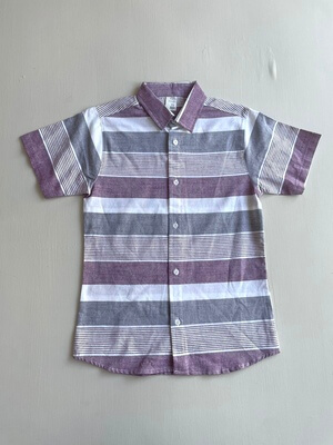 1214. Camisa a rayas morado, gris y blanco