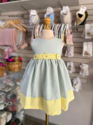 3438. Vestido a cuadros pequeños verde y amarillo