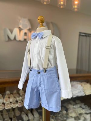 763. Conjunto 4 piezas de short azul, ideal para evento especial
