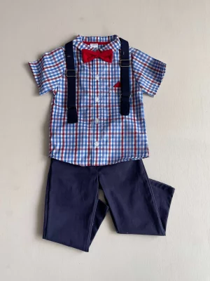 1246. Conjunto cuatro piezas a cuadros rojo, blanco y azul