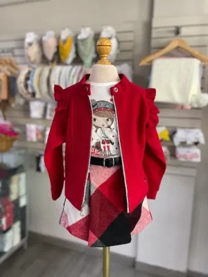 12095. Conjunto de faldita short y saquito rojo