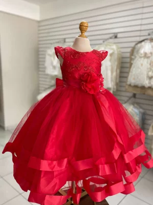 8126. Vestido rojo de ceremonia con detalles de liston