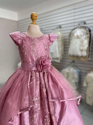 8129. Vestido rosa con detalles en liston