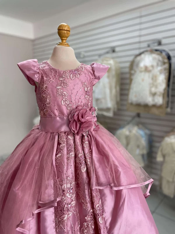 8129. Vestido rosa con detalles en liston