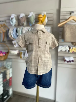 13058. Conjunto de camisa beige a cuadros
