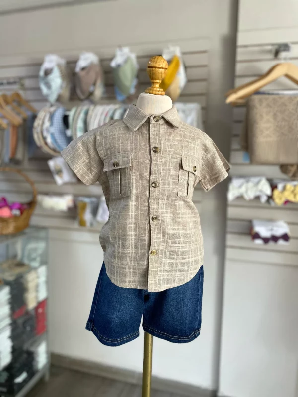 13058. Conjunto de camisa beige a cuadros