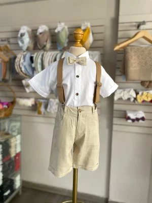 13059. Conjunto cuatro piezas de short beige