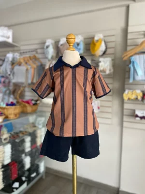 13061. Conjunto camisa a rayas y short azul