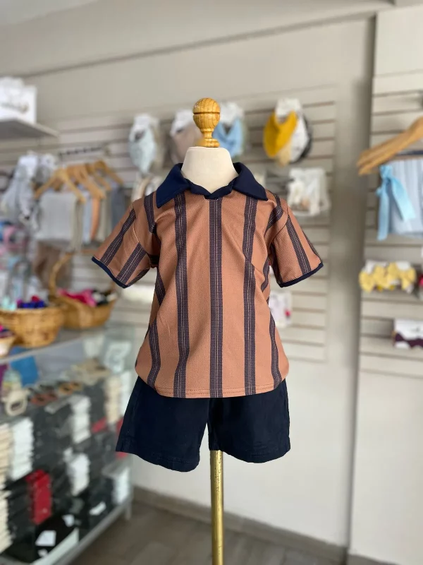 13061. Conjunto camisa a rayas y short azul