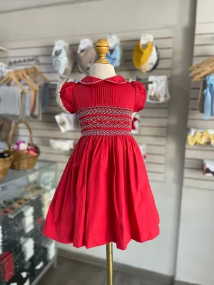 34117. Vestido rojo estilo smock