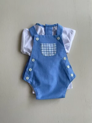34130. Conjunto overol azul y pañalero blanco