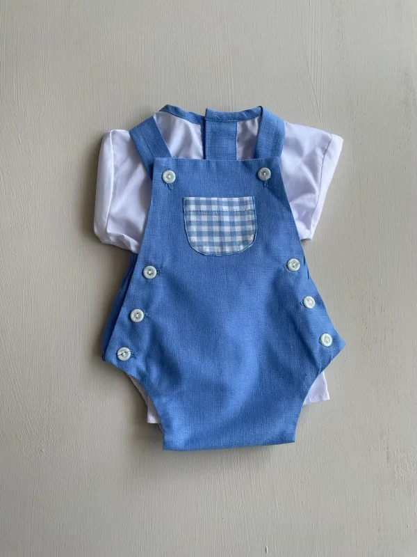 34130. Conjunto overol azul y pañalero blanco